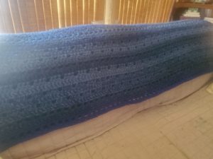 Tour of Textile Arts Gallery A - Carefree Filet Afghan in Blue
